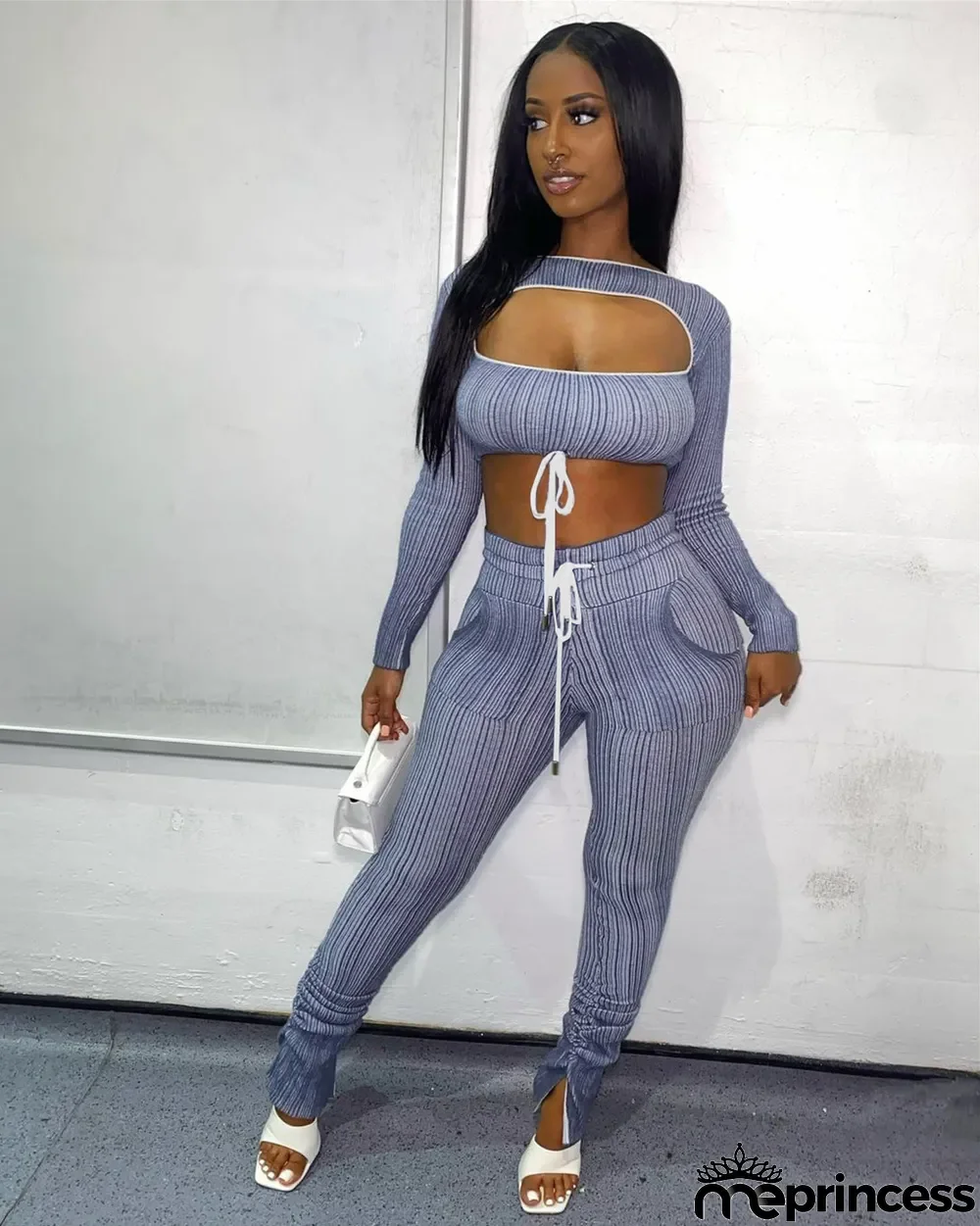 Sexy Hollow Out Crop Tops And Pant 2 Piece Set