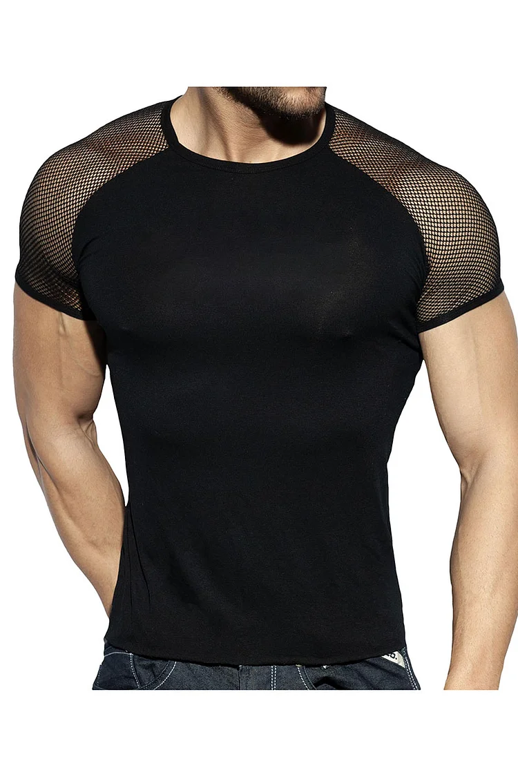 Ciciful Mesh See Through Patchwork Short Sleeve Round Neck T-shirt