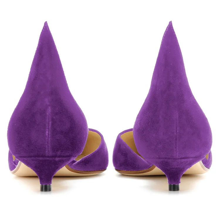 Purple Suede Pointy Toe Kitten Heel Pumps Vdcoo