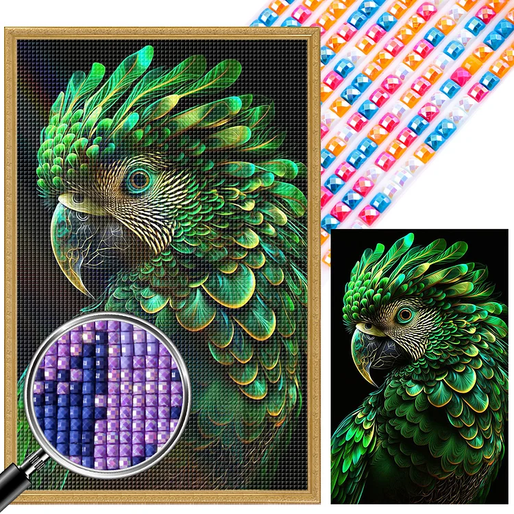 Partial AB Drill - Full Square Diamond Painting - Green Parrot 45*70CM