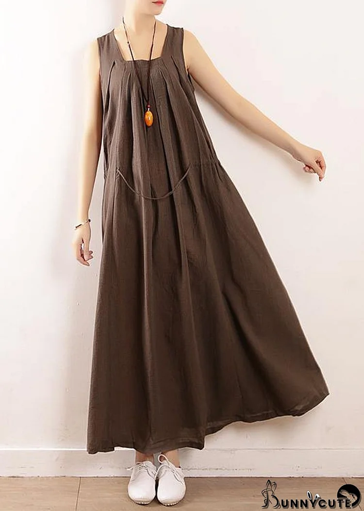 gray cotton clothes For Women plus size Runway Sleeveless drawstring Maxi Summer Dresses