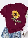 Sunflower Pattern Simple Short Sleeve T-Shirt