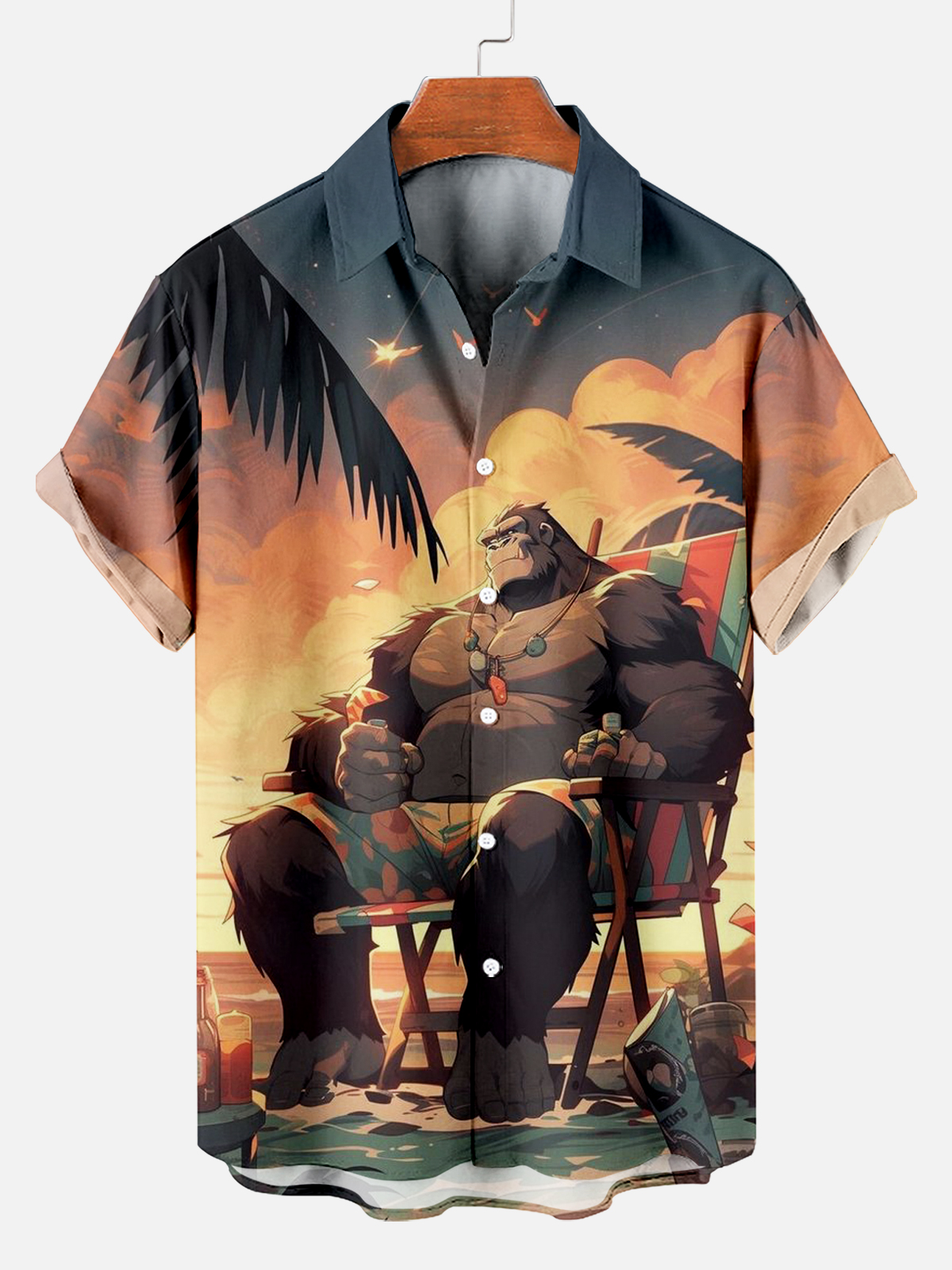 Hawaiian Orangutan Relaxing and Enjoying the Sunset Short Sleeve Shirt PLUSCLOTHESMAN