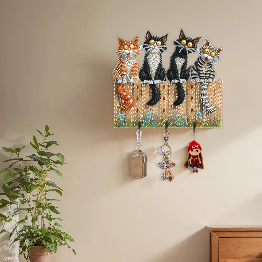 DIY Wooden Cat Diamond Art Hanging Hook Rail Diamond Painting Art Craft Wall Hooks