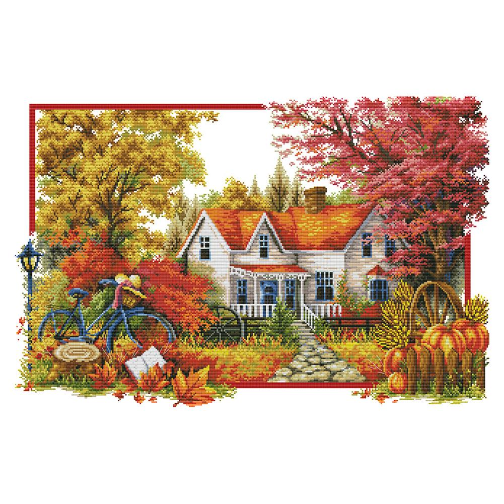 

Autumn House - 14CT Stamped Cross Stitch - 68*48cm, 501 Original