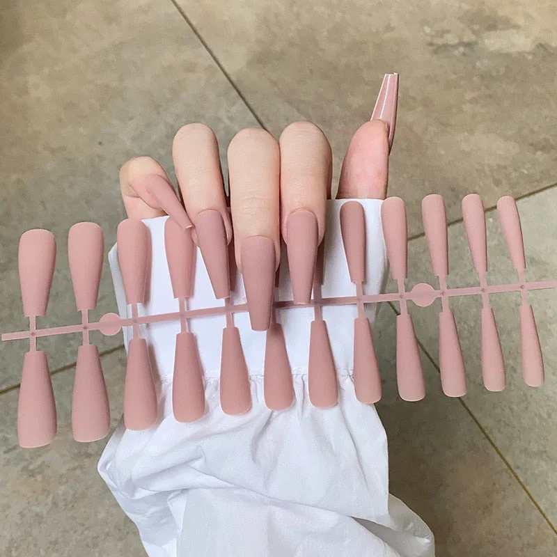 Solid Color Matte Super Long Coffin False Nails Ballet Press on Nails Tips for Nails Art Artificial Fingernails Fake Tools-Nail Inspo