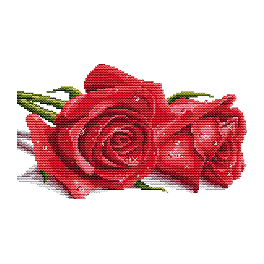 

Red Rose - 14CT Stamped Cross Stitch - 33*20CM, 501 Original