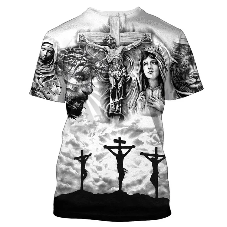 Christian Catholic Jesus 3D Print Men's Short Sleeve T-Shirts at Hiphopee