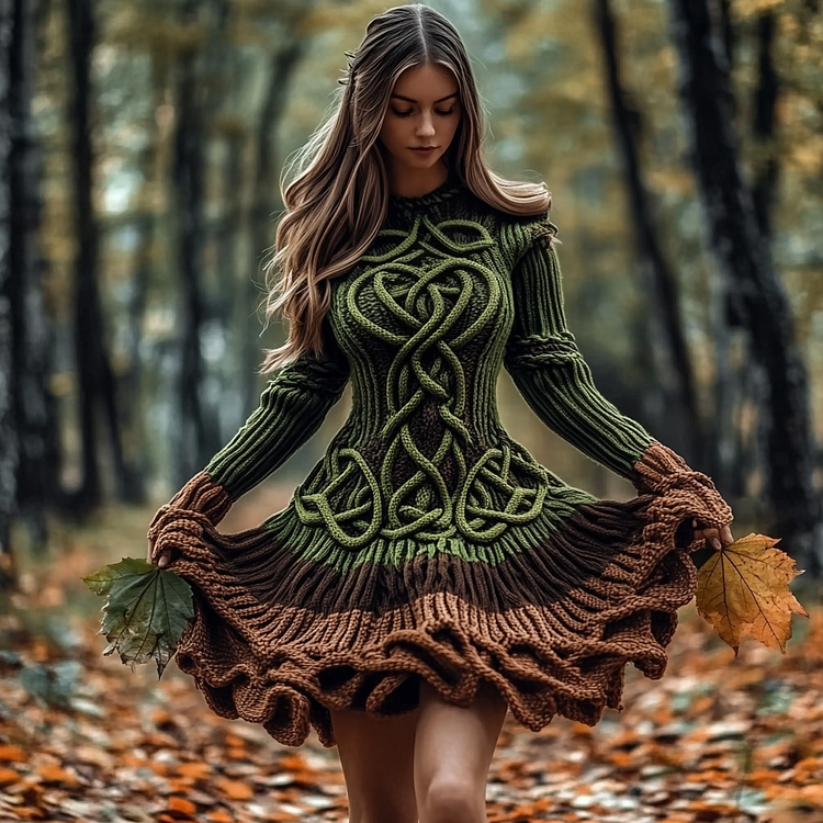 VChics Women's Celtic Knotted Gradient Contrasting Colors Sweater Dress