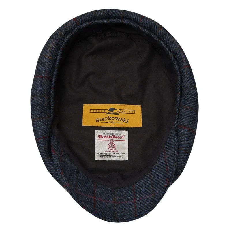 SHELBY Harris Tweed Genuine Scottish 8 Panels Newsboy PEAKED  Cap Applejack Bandit Hooligan Gangster Wool Ivy League Hat BLUE-RED