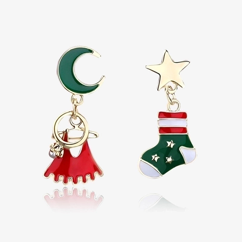 Fashion Christmas Tree Snowman Snowflake Alloy Enamel Rhinestones Women’s Drop Earrings Ear Studs 1 Pair