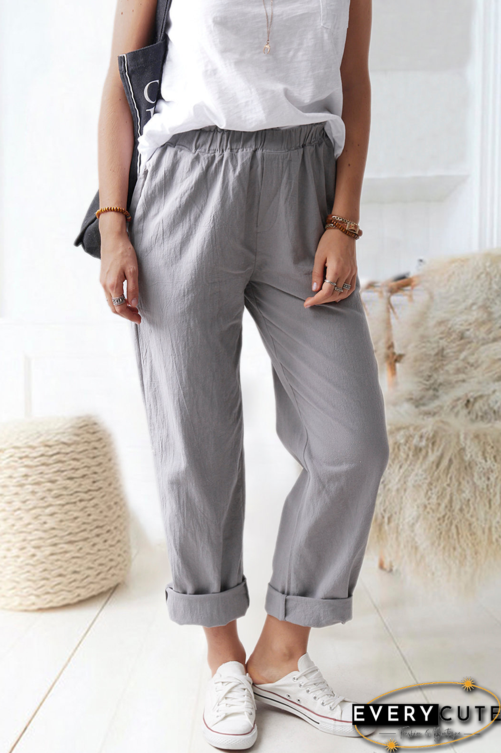 Casual Solid Basic Straight Solid Color Bottoms