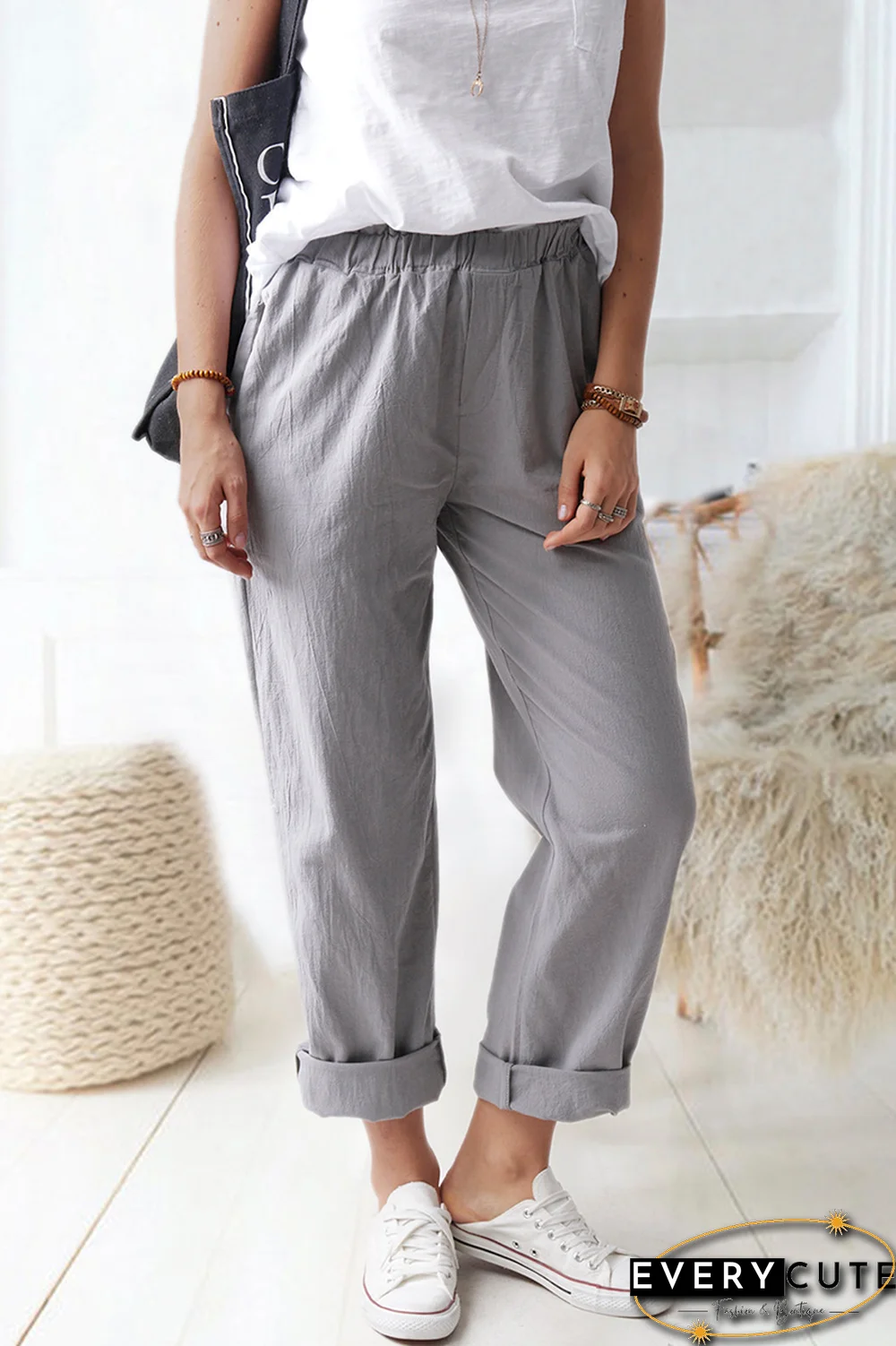 Casual Solid Basic Straight Solid Color Bottoms