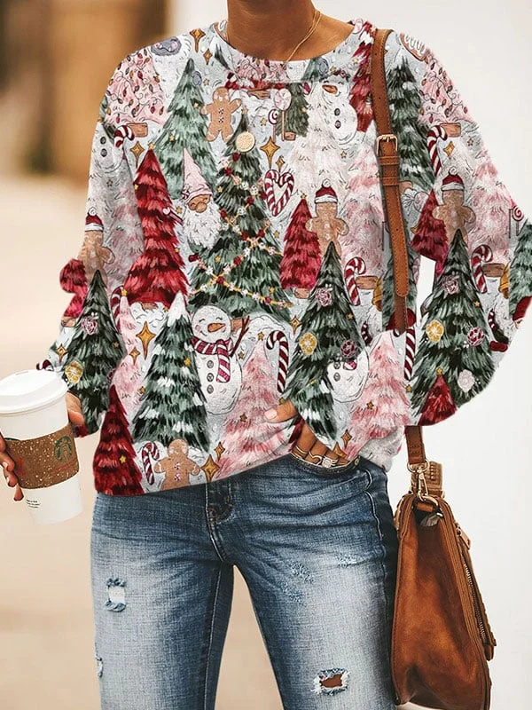 Women's Merry Grinchmas Snowman Tree Print Sweatshirt