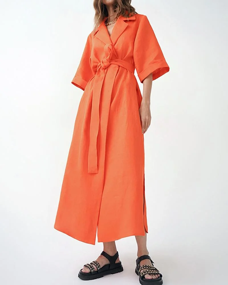 Sleek Lapel A-Line Dress