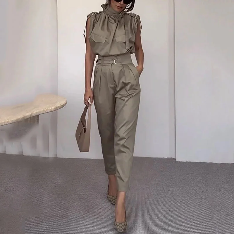 Toloer Toloer 2023 Summer New Personality Shoulder System Shows A Thin Waist Belt Decorative Pants Suit-Outfit Ideas
