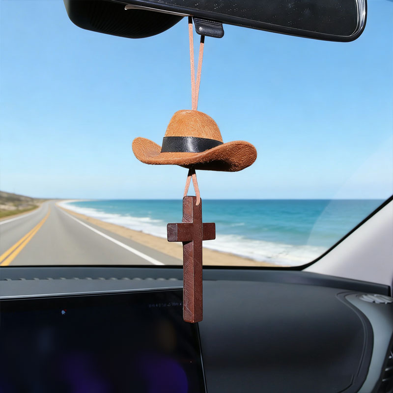 🤠 Cowboy Hat & Cross Car Charm | A Ride with Style & Faith 🚗✨