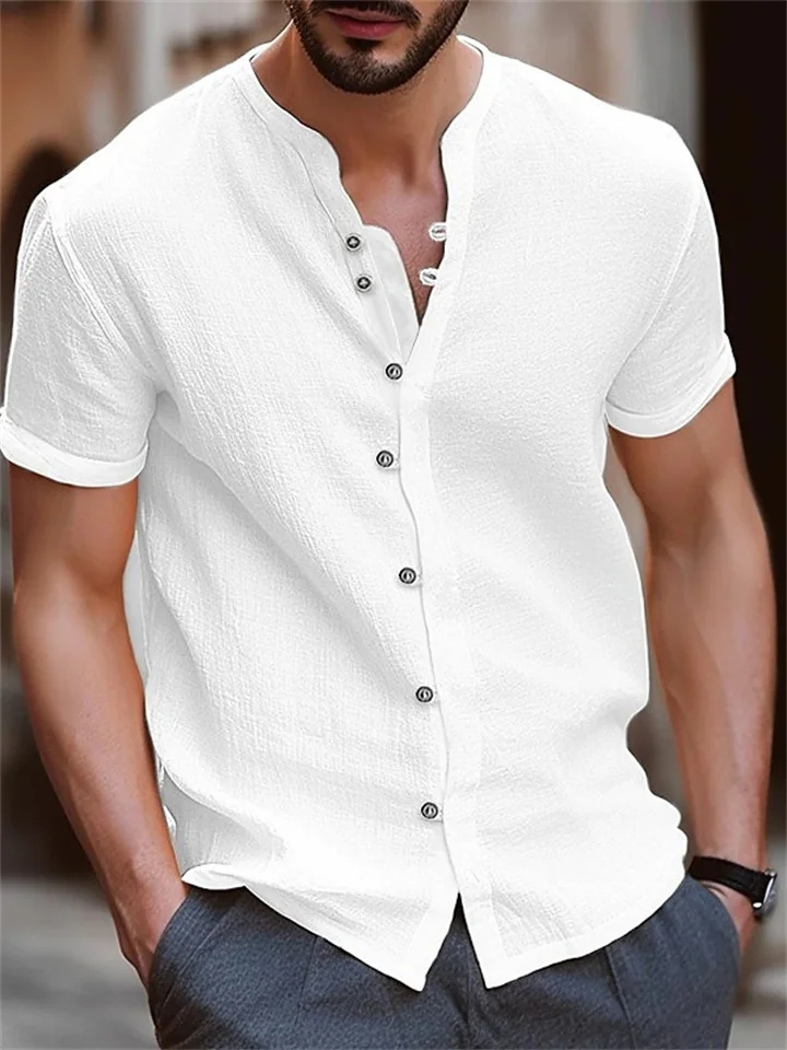 Hawaii New Fashion Men's Retro Buttons Cotton Linen Casual Short Sleeve Shirt-Cosfine