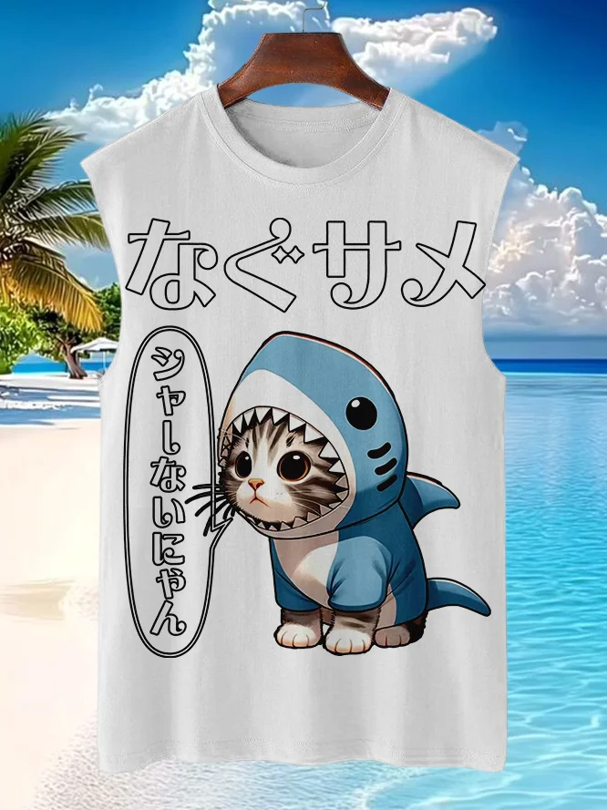 Men's Vacation Hawaii Cat Print Tank Top