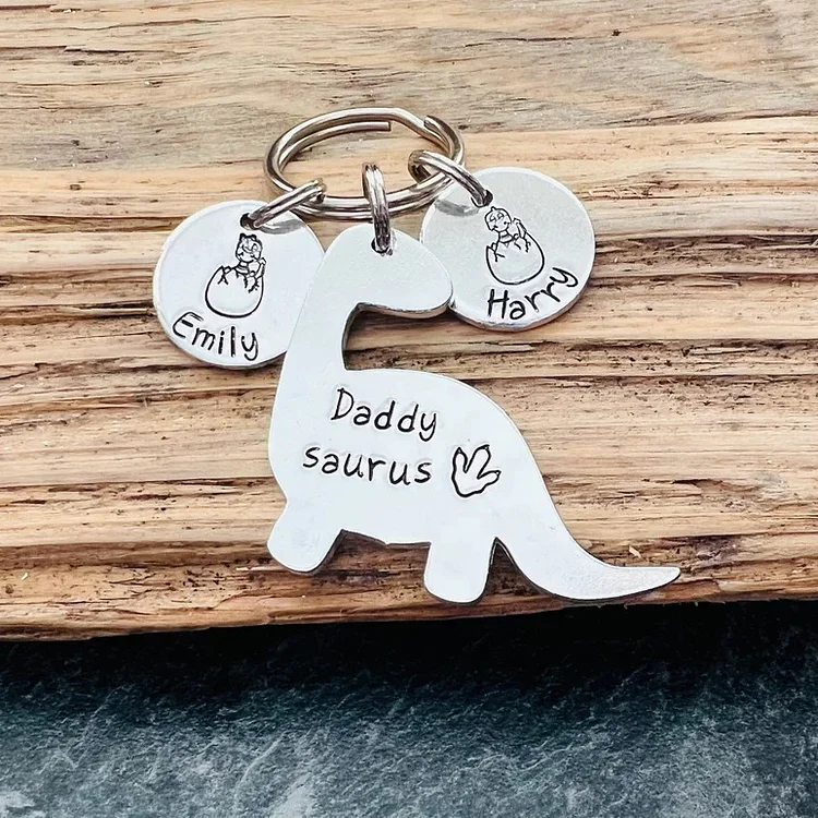 Personalized Daddysaurus Keychain with 2 Names Father's Day Gift