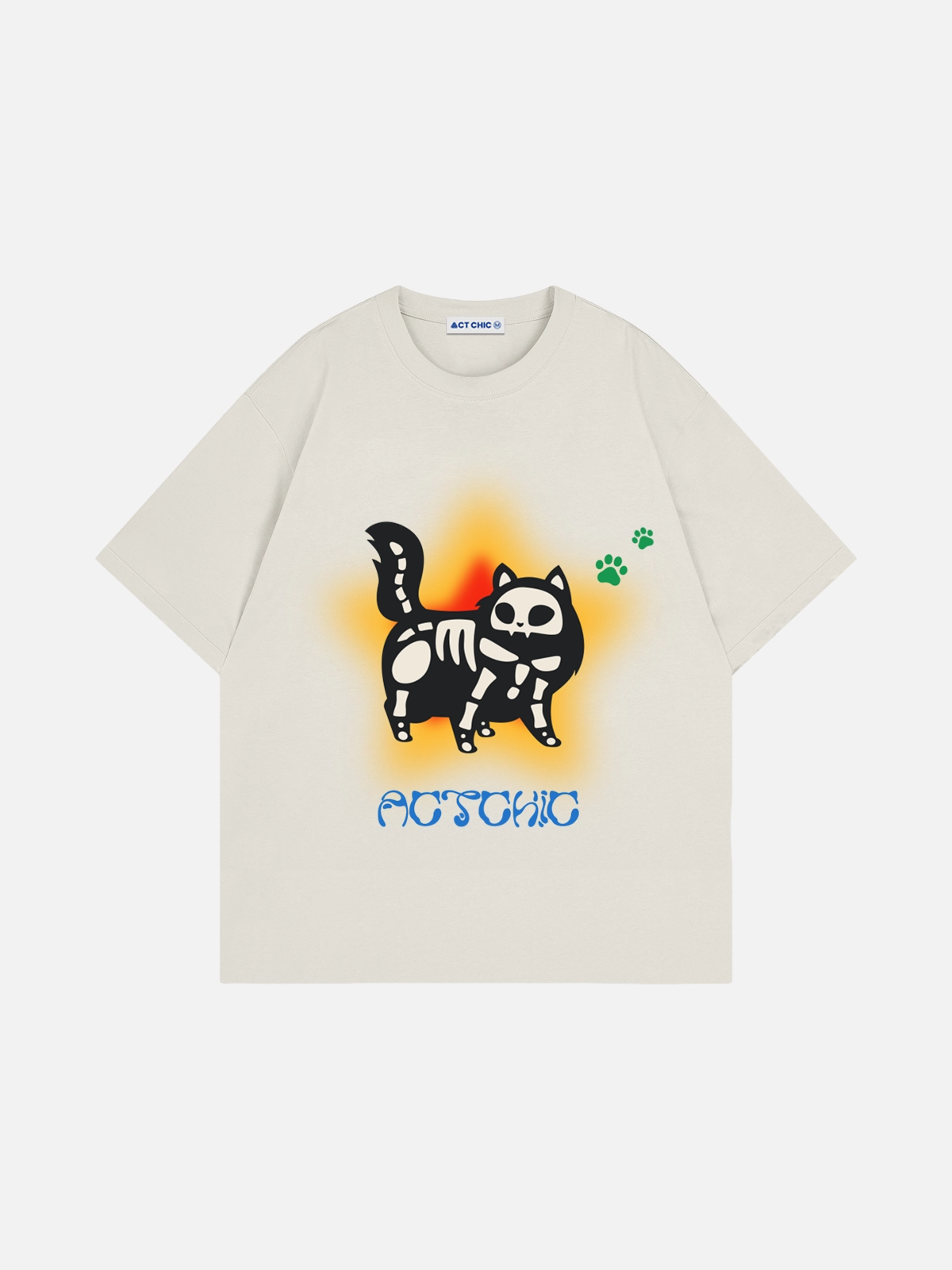 Apricot Act Chic Skeleton Cat Star Print Tee Front