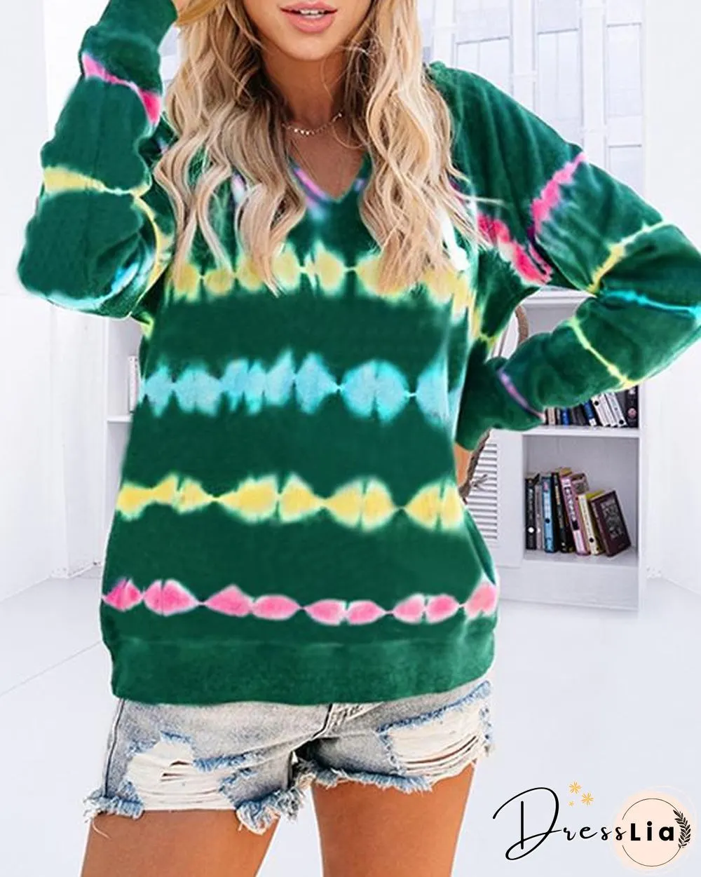 Plus Size Tie-dye Printed Hooded Sweatshirt