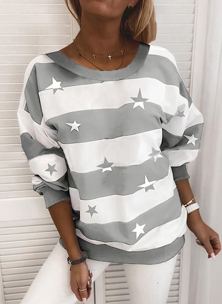 New Autumn and Winter Women's Round Neck Thick Stripe Printing Long-sleeved Shirt Loose Sweater - Shop Trendy Women's Fashion | TeeYours