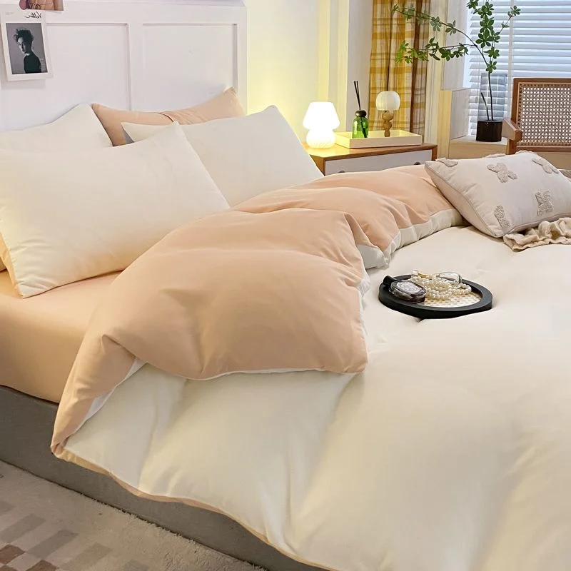 Aonga Ins Nordic Bedding Set No Filling Solid Color Simple Washable for Student Dormitory Single Double Size Soft Home Textile aonga