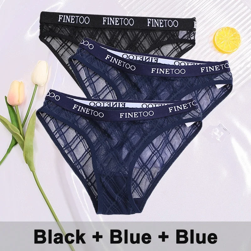 3PCS/Set Lace Panties Women's Lingerie Underwear Perspective Sexy Panties Female Underpanties Grid Mesh Design Briefs Pantys