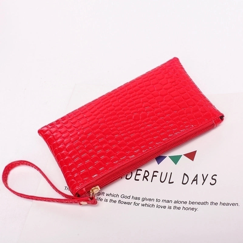 Women’s Mini Summer Pu Leather Solid Color Crocodile Fashion Square Zipper Clutch Bag