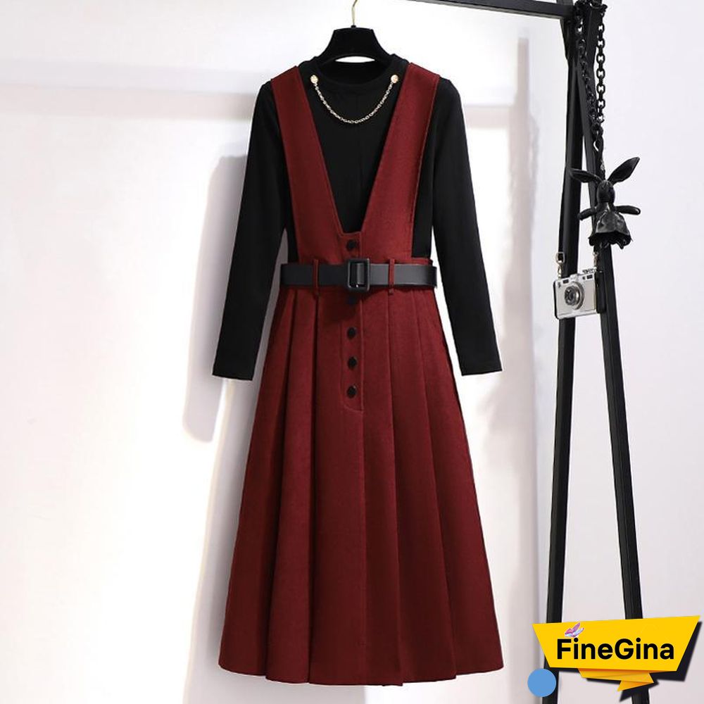 Fashion Chain T-shirt+Strip Dress P11526