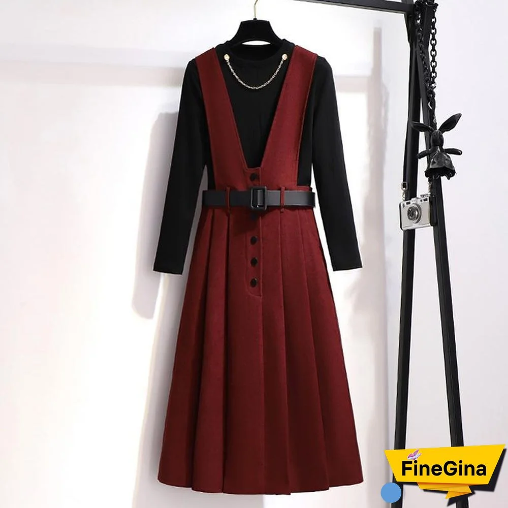 Fashion Chain T-shirt+Strip Dress P11526