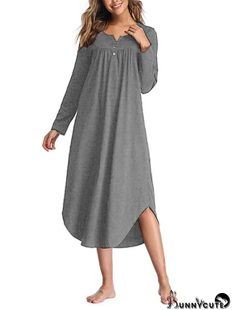 Asymmetrical Loose Long Sleeve Solid Color Dress