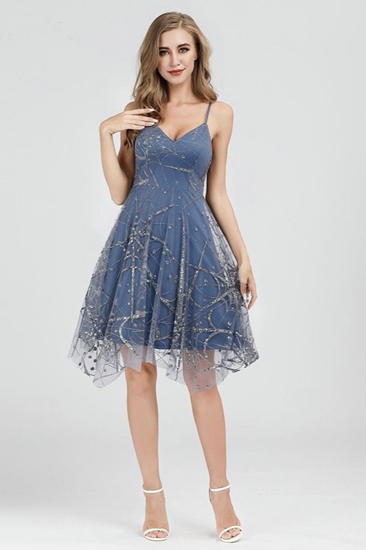 Spaghetti Straps Short Homecoming Dress With Crystals - lulusllly