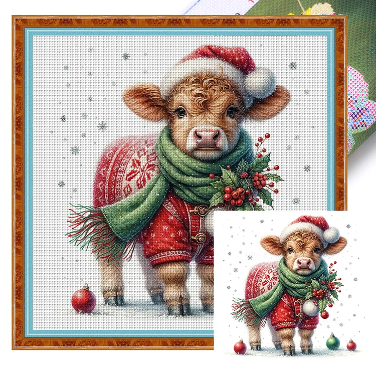『HuaCan』Christmas Pony  - 14CT Stamped Cross Stitch(30*30cm)