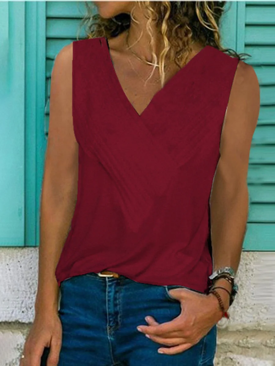 V-Neck Solid Color Tank Top