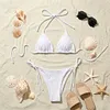 White High-Waisted Bikini Set with Adjustable Straps and Faux Fur-Like Texture for Summer Beach Wear by Inlyline