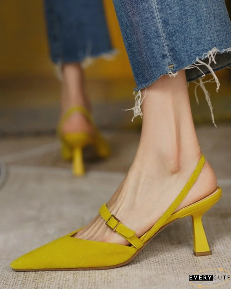 Pointed Toe Slingback Suede Pyramid Heels