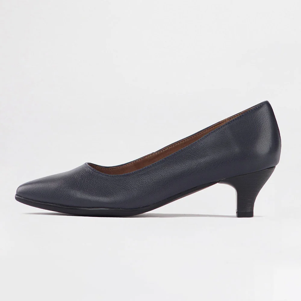 Navy Pointed Toe Slip-On Kitten Heel Simple Pumps for Women