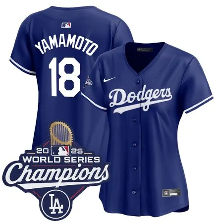 Women's Los Angeles Dodgers #18 Yoshinobu Yamamoto  Royal 2025 World Series Champions Home Replica Jersey