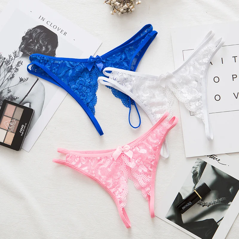 Uveng Sexy Lace Transparent Open Lady Underwear Free Of Hollow Seduction Low-Rise Hip Hot T-T Trousers