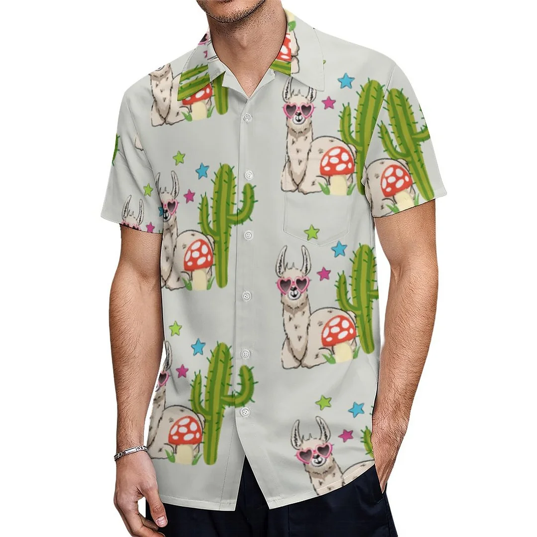 Cool Llama In Heart Shaped Sunglasses Hawaiian Shirt Mens Button Down Plus Size Tropical Hawaii Beach Shirts