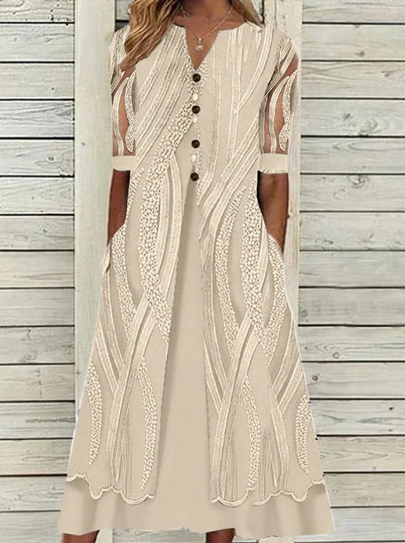 V-Neck Printed Loose Short Sleeve Chic Dress