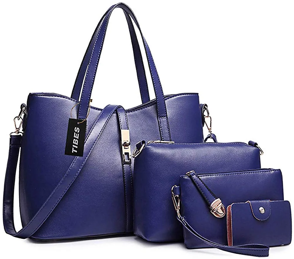 Women's PU Leather Handbag Shoulder Bag Purse Card Holder 4pcs Set Tote