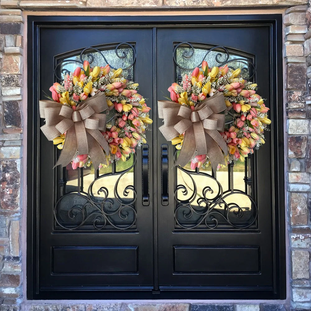 Spring simulation bow tulip wreath props holiday decoration