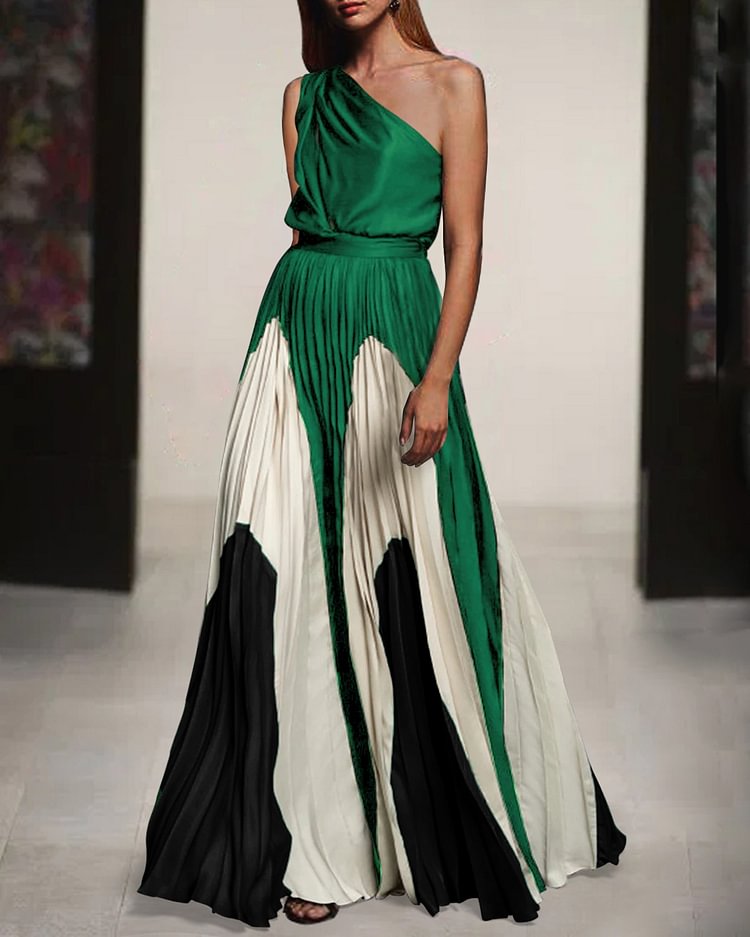 asymmetric sloping shoulder maxi dress