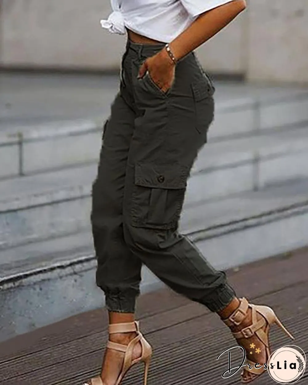 Plain Pockets Design Cargo Pants P14012