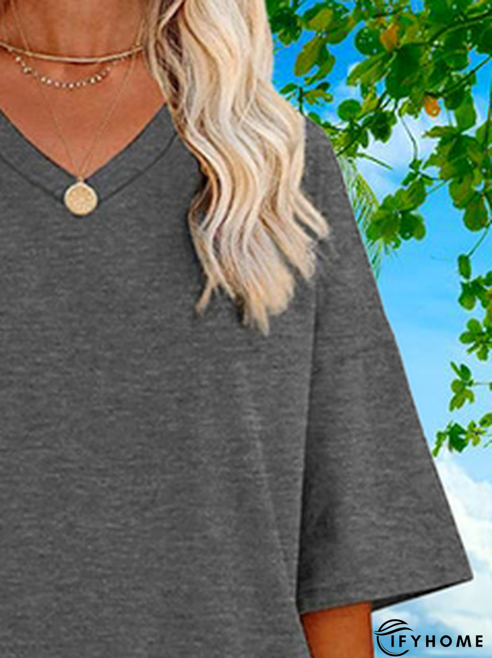 V Neck Cotton Plain Short Sleeve Top | IFYHOME