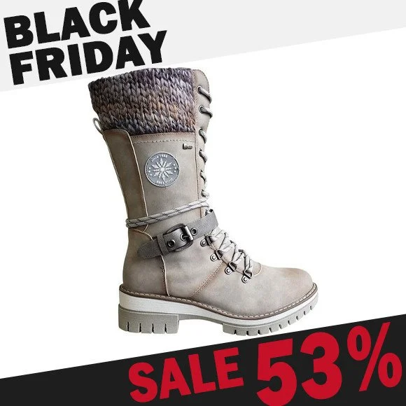 🔥Black Friday SUPER SALE🔥 Women Buckle Lace Knitted Mid-calf Boots - ELKee™ B115