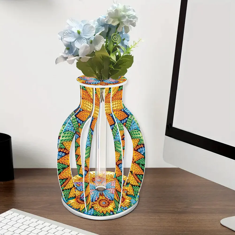 Acrylic Wood Sunflower Butterfly Diamond Painting Flower Vase for Home Office De